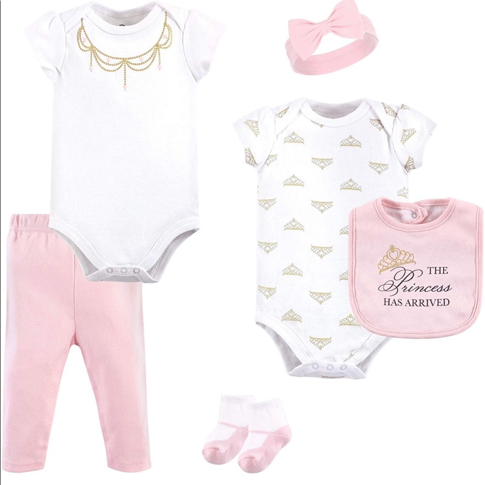 Little treasures baby girls novelty gift Onesies Leggings Headband Bib Socks Set